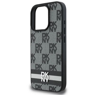 6. Etui DKNY Checkered Pattern & Printed Stripes na iPhone 16 Pro - czarne