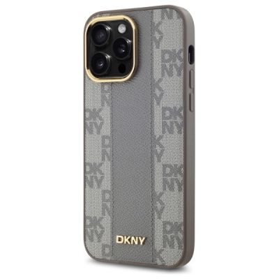 2. Etui DKNY Leather Checkered Mono Pattern MagSafe na iPhone 14 Pro Max - beżowe