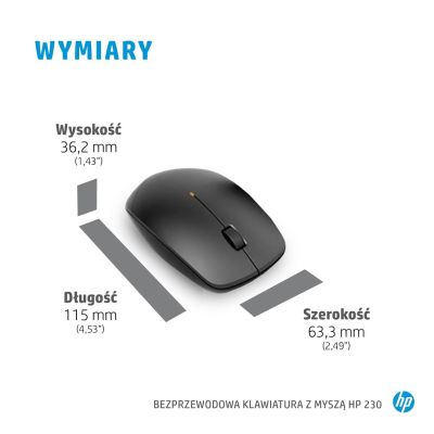 20. Zestaw klawiatura + mysz HP 230 Wireless Mouse and Keyboard Combo bezprzewodowe czarne 18H24AA#ABB