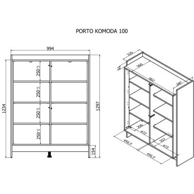 4. Komoda PORTO 100x38x130 dąb/czarny