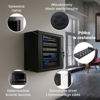 6. Extralink LITE 12U 530X400 WALL-MOUNTED RACKMOUNT CABINET BLACK Stojak wolnostojący/ścienny/podłogowy Czarny