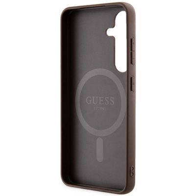 7. Etui Guess 4G Collection Leather Metal Logo MagSafe na Samsung Galaxy S24 - brązowe