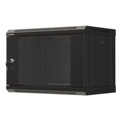 13. Szafa instalacyjna rack wisząca 19" 6U 540x350 czarna drzwi przeszklone LANBERG (Flat Pack)