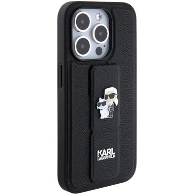 5. Etui Karl Lagerfeld Gripstand Saffiano Karl&Choupette Pins na iPhone 15 Pro Max - czarne