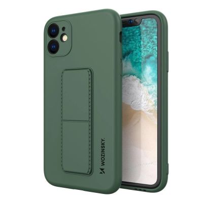 Wozinsky Kickstand Case silikonowe etui z podstawką etui Samsung Galaxy A22 4G ciemnozielone
