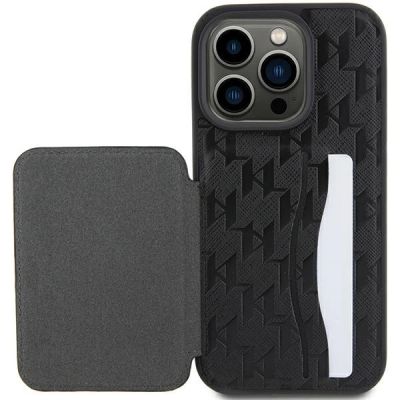 8. Etui Karl Lagerfeld Saffiano Cardslots and Stand Monogram Choupette do iPhone 15 Pro - czarne