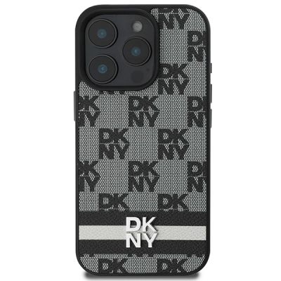 3. Etui DKNY Checkered Pattern & Printed Stripes na iPhone 16 Pro - czarne