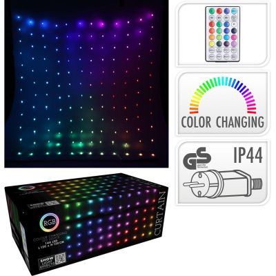 2. LAMPKI CHOINKOWE KURTYNA ŚWIETLNA ZEW/WEW 144 LED RGB 120X120CM Z PILOTEM MULTIKOLOR