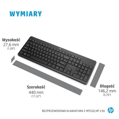 5. Zestaw klawiatura + mysz HP 230 Wireless Mouse and Keyboard Combo bezprzewodowe czarne 18H24AA#ABB