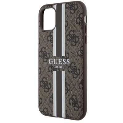 6. Etui Guess 4G Printed Stripes MagSafe na iPhone 11 / Xr - brązowe