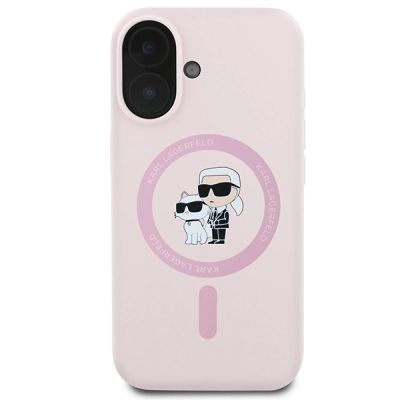 3. Etui Karl Lagerfeld Silicone Karl&Choupette Heads Ring MagSafe na iPhone 16 - różowe