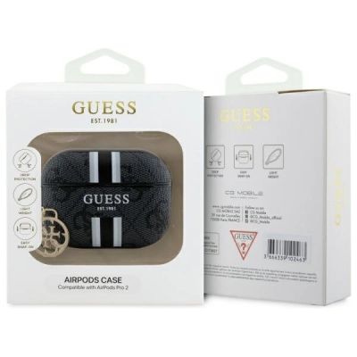 4. Guess GUAP2P4RPSK AirPods Pro 2           (2022/2023) cover czarny/black 4G Printed Stripes Charm