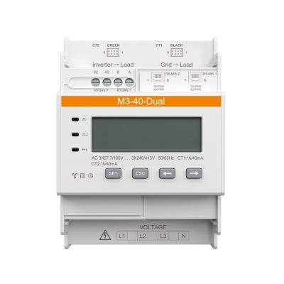 SOLAX // Licznik M3-40-Dual, zawiera podwójny komplet przekładników NCTK-16 100A/40mA. Umożliwia wykonanie dwóch punktów pomiaru za pomocą 1 licznika