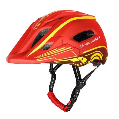 2. Kask rowerowy fullface dziecięcy Wozinsky z tylną lampką USB 52-56 cm - czerwono-żółty