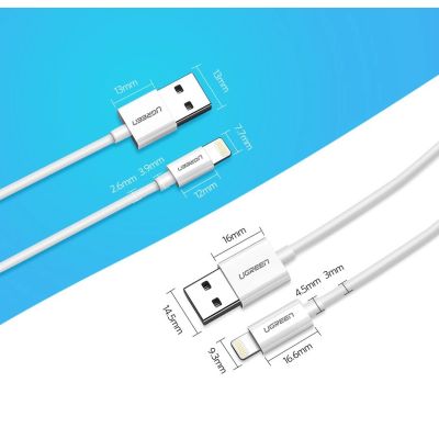 18. Kabel Ugreen US155 20728 USB-A / Lightning MFi 2.4A 1m - biały