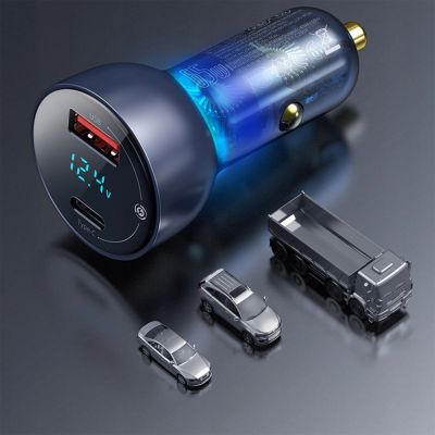 11. Ładowarka samochodowa Baseus Particular 65W USB-A USB-C QC PPS z wyświelaczem cyfrowym - ciemnoszara