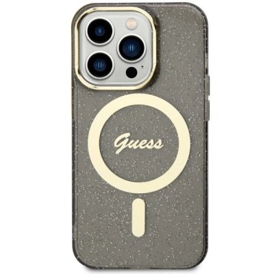 3. Etui Guess Glitter Gold MagSafe na iPhone 14 Pro - czarne