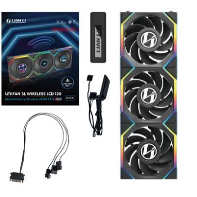 Lian Li UNI FAN SL Wireless LCD 120 Reverse Blade Obudowa komputera Wentylator 12 cm Czarny 3 szt.
