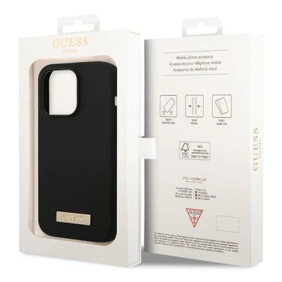 8. Etui Guess Silicone Logo Plate MagSafe na iPhone 14 Pro Max - czarne