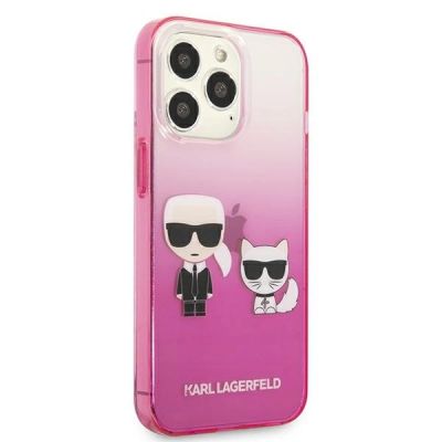 4. Etui Karl Lagerfeld Gradient Ikonik Karl&Choupette na iPhone 13 Pro / iPhone 13 - różowe