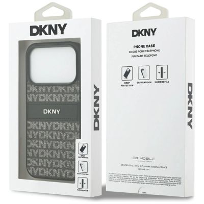 8. Etui DKNY Repeat Texture Pattern with Tonal Stripe na iPhone 17 Pro - czarne