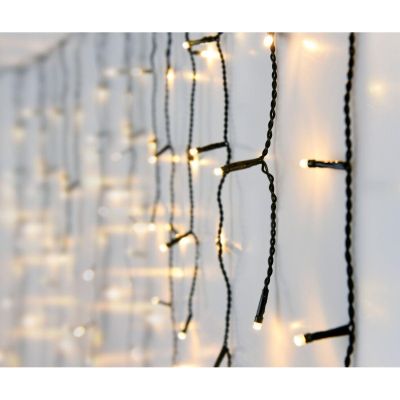 28. LAMPKI CHOINKOWE KURTYNA ŚWIETLNA ZEW 360 LED STEROWNIK TIMER CIEPŁY BIAŁY KABEL ZIELONY