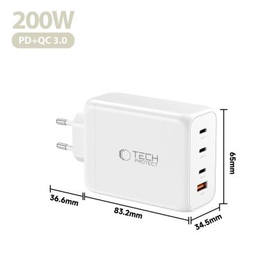 5. Ładowarka sieciowa Tech-Protect NC200W-GaN 4-Porty 200W - biała