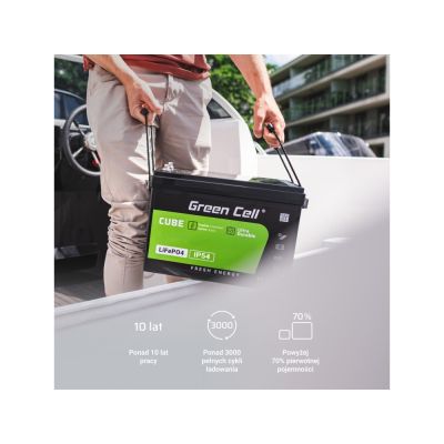 24. GREEN CELL AKUMULATOR LIFEPO4 CUBE 100AH 12V/12.8V 1280WH LFPGC12V100AH