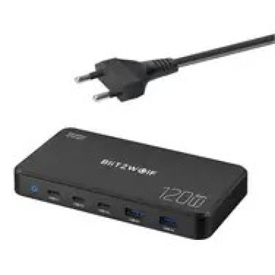 Sieciowa stacja ładująca BlitzWolf 5 w 1 czarna / 120W / 2xUSB-A / 3xUSB-C