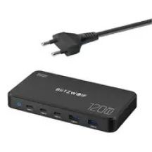 Sieciowa stacja ładująca BlitzWolf 5 w 1 czarna / 120W / 2xUSB-A / 3xUSB-C