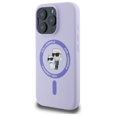 2. Etui Karl Lagerfeld Silicone Karl&Choupette Heads Ring MagSafe na iPhone 16 Pro - fioletowe