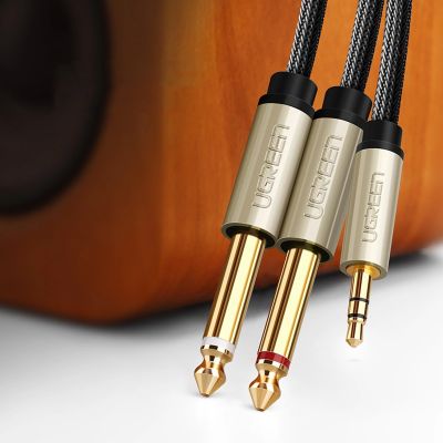 10. Ugreen kabel przewód audio mini jack 3,5 mm - 2 x jack 6,35mm 1m szary (AV126)