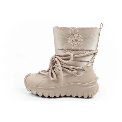 2. Lee Cooper buty sportowe damskie zimowe trekkingowe ocieplane beżowe skóra naturalna
