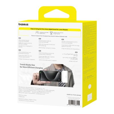 4. Powerbank Baseus Compact 5000mAh 20W ze złączem Lightning i gniazdem USB-C - biały