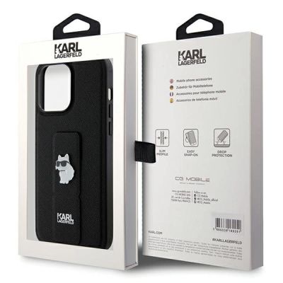 8. Etui Karl Lagerfeld Gripstand Saffiano Choupette Pins na iPhone 13 Pro Max - czarne