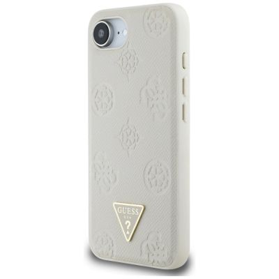 2. Etui Guess Grained Hot Stamp Peony Triangle Logo MagSafe na iPhone 16e - beżowe