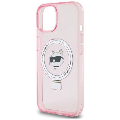 6. Etui Karl Lagerfeld Ring Stand Choupette Head MagSafe do iPhone 15 - różowe