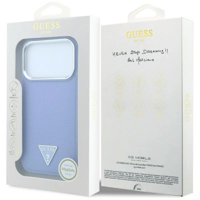 8. Etui Guess Grained Triangle Logo MagSafe na iPhone 18 Pro Max / 17 Pro Max - niebieskie