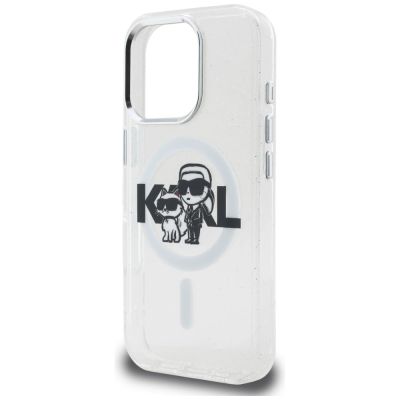 6. Etui Karl Lagerfeld IML Glitter Karl & Choupette Sketch Logo MagSafe na iPhone 16 Pro - przezroczyste