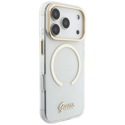 4. Etui Guess IML Script Metal MagSafe na iPhone 18 Pro Max / 17 Pro Max - przezroczyste