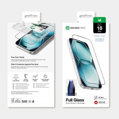 7. Szkło hartowane AMAZINGTHING Titan +Care Full Glass na iPhone 18 Pro z ramką montażową