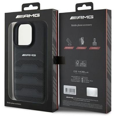 8. Etui AMG Leather Debossed Lines Black Logo na iPhone 16 Pro Max - czarne