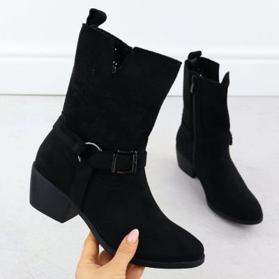 2. Botki damskie zamszowe kowbojki czarne M.Daszyński MR1921-47