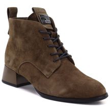 Skórzane botki damskie na obcasie zamsz camel Vinceza FIO27-67036