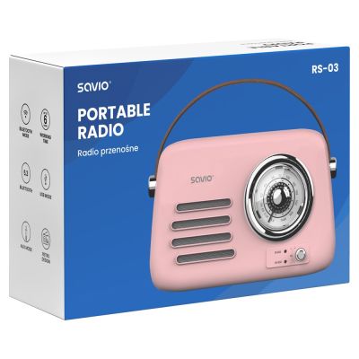 6. SAVIO RADIO PRZENOŚNE RÓŻOWE RS-03