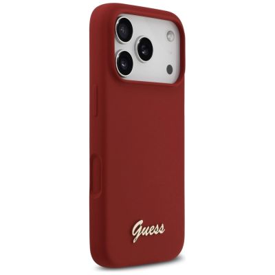 4. Etui Guess Silicone Script Metal Logo MagSafe na iPhone 17 Pro - czerwone