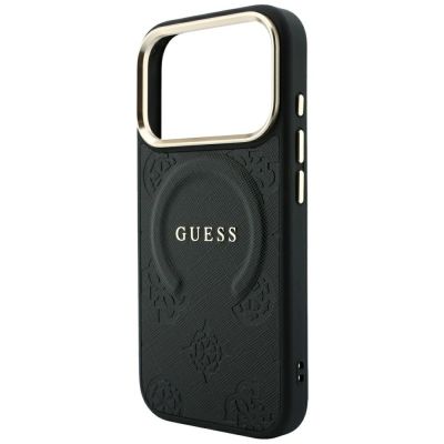 6. Etui Guess Saffiano Peony & Ring MagSafe na iPhone 17 Pro Max / 18 Pro Max - czarne
