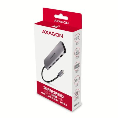 9. Axagon HMC-HCR3A 3x USB-A+ HDMI+ SD/microSD USB-C 3.2 Gen 1 hub 20cm Przewodowa USB 3.2 Gen 1 (3.1 Gen 1) Type-C Szary