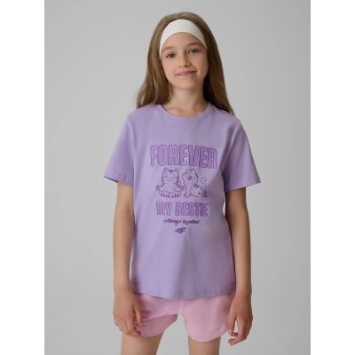 T-shirt regular z nadrukiem dziewczęcy 4F 4FJRAW26TTSHF4240-52S