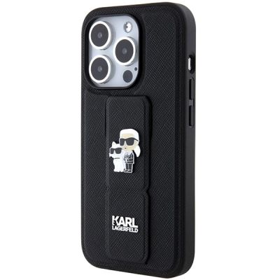 3. Etui Karl Lagerfeld Gripstand Saffiano Karl&Choupette Pins na iPhone 15 Pro Max - czarne